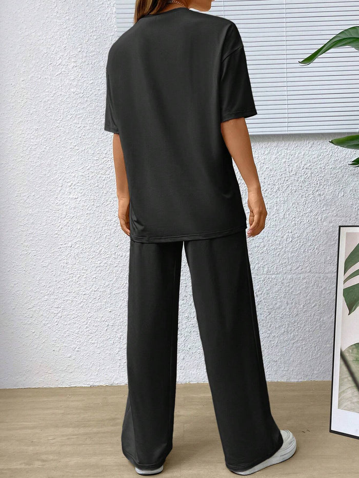 SXV black oversized tee with plazzo coordset