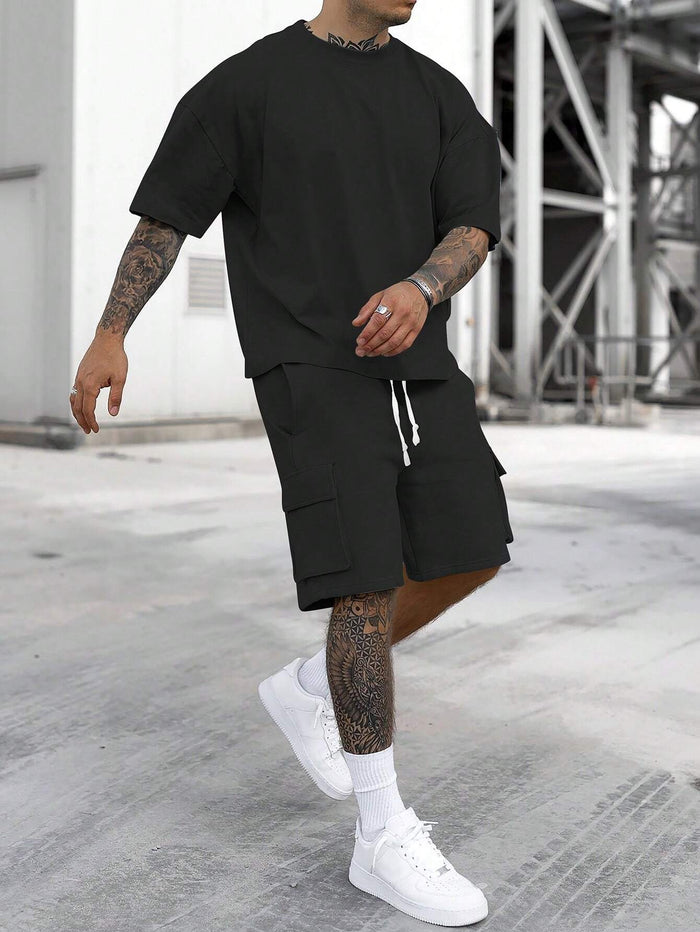 SXV black oversized tshirt with pocket shorts coordset