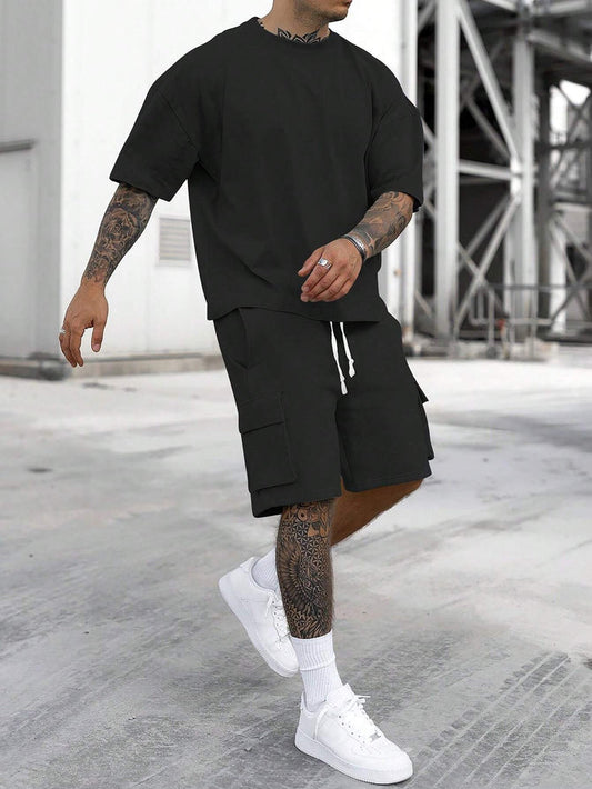 SXV black oversized tshirt with pocket shorts coordset