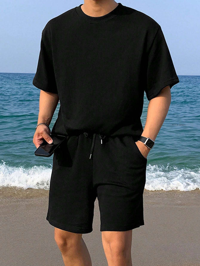 SXV black oversized tshirt with shorts coordset