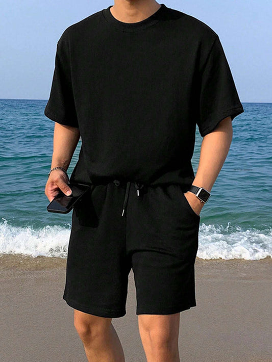 SXV black oversized tshirt with shorts coordset