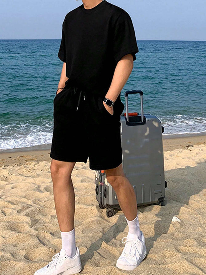 SXV black oversized tshirt with shorts coordset