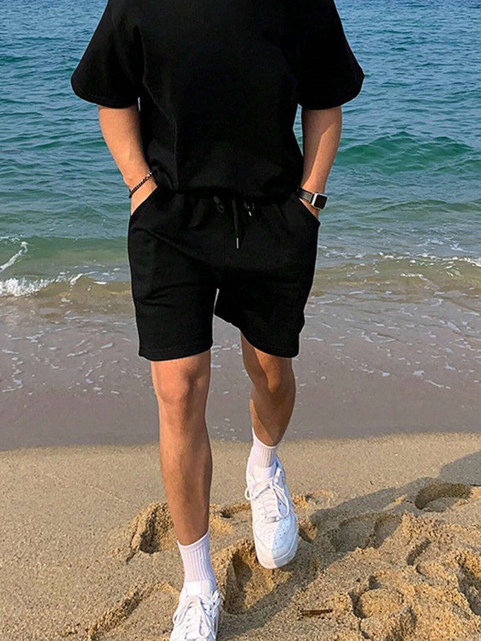 SXV black oversized tshirt with shorts coordset