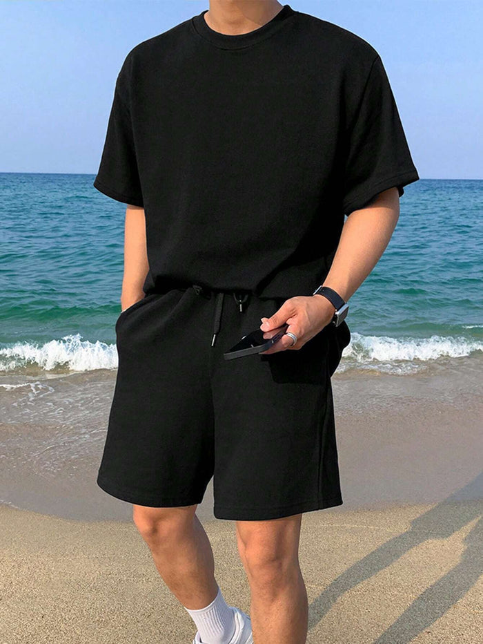 SXV black oversized tshirt with shorts coordset