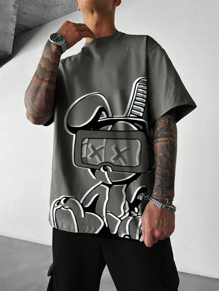 SXV  'blind bunny’ Printed Cool Aesthetic Oversized Baggy T-shirt
