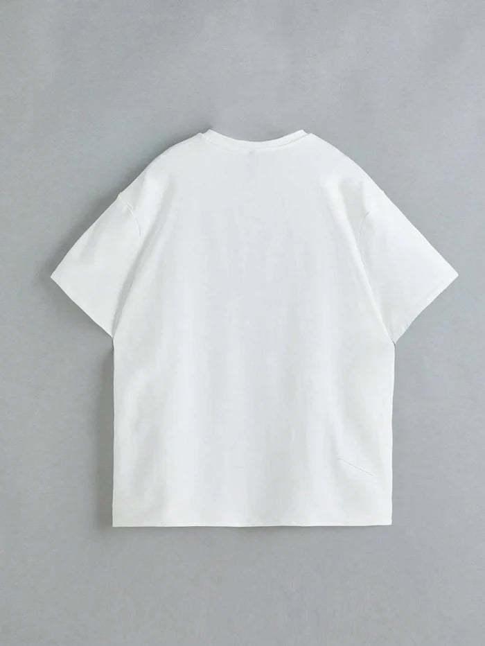 SXV Casual Simple Hip-Hop Fingerprint & Portrait Print Loose Round Neck Short Sleeve T-Shirt For Women