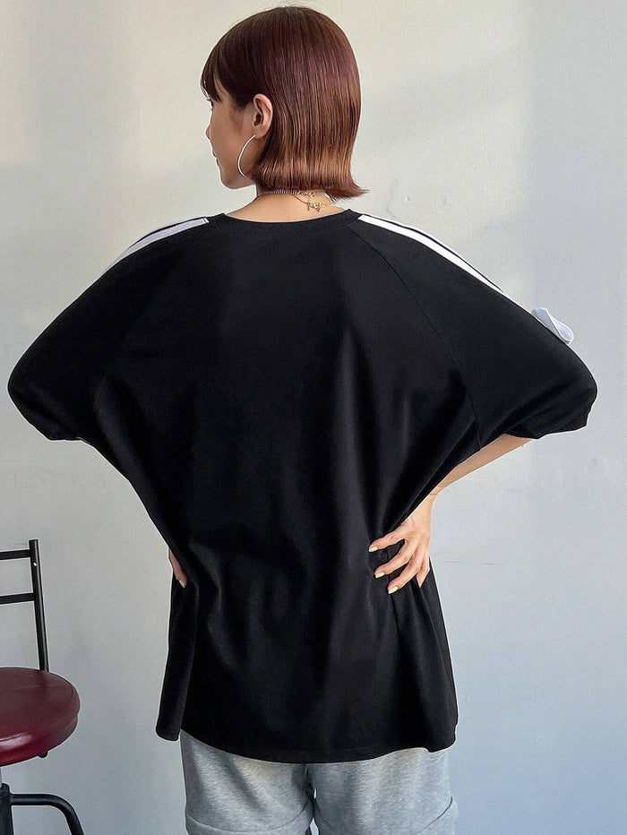 SXV Contrast Tape Knot Side Drop Shoulder Tee