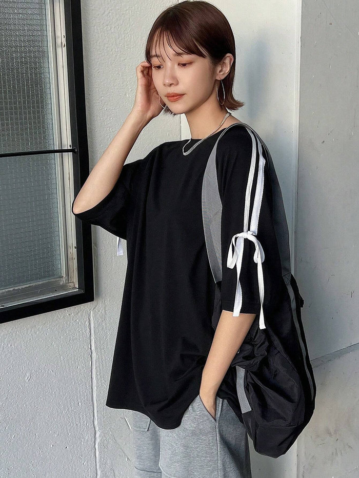 SXV Contrast Tape Knot Side Drop Shoulder Tee
