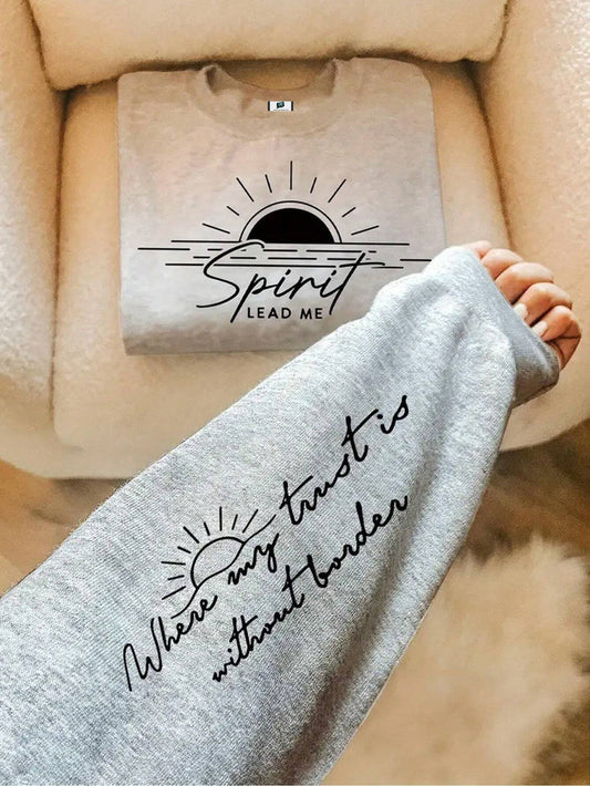 SXV Cross Print Round Neck Long Sleeve Casual Fleece Sweatshirt For Autumn