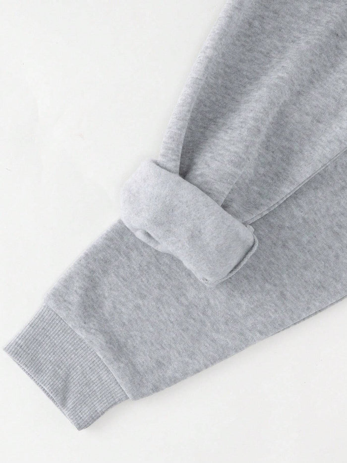 SXV Cross Print Round Neck Long Sleeve Casual Fleece Sweatshirt For Autumn