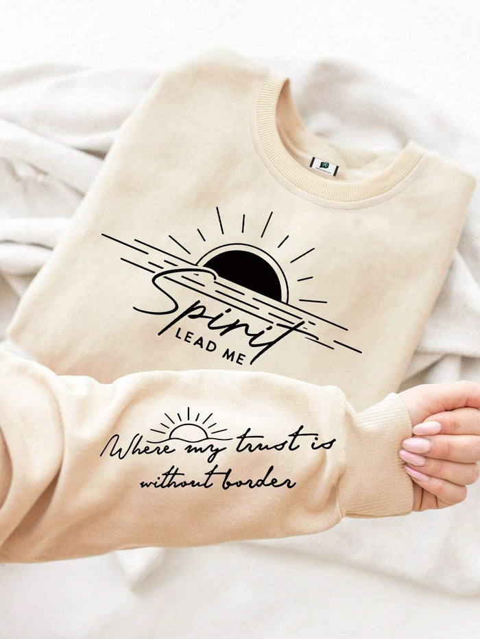 SXV Cross Print Round Neck Long Sleeve Casual Fleece Sweatshirt For Autumn