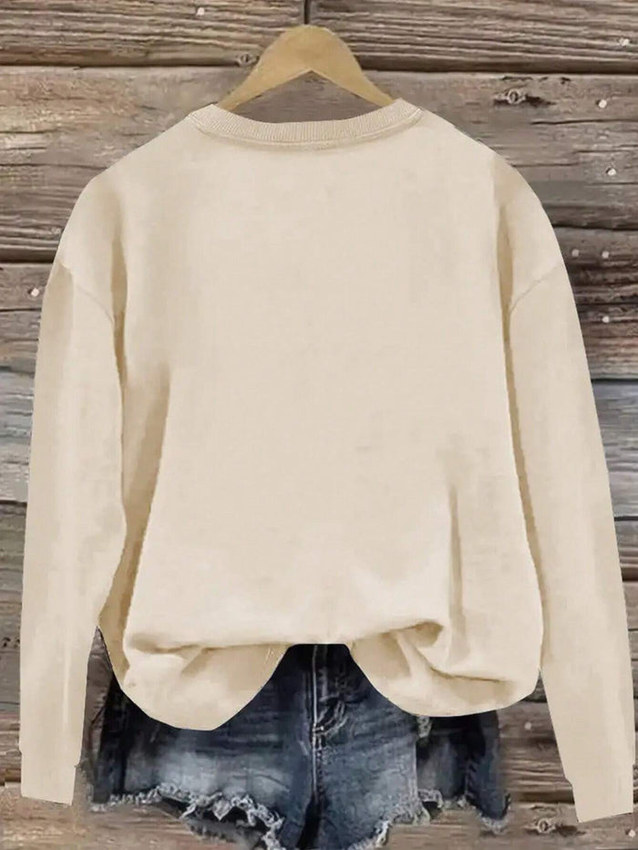 SXV Cross Print Round Neck Long Sleeve Casual Fleece Sweatshirt For Autumn