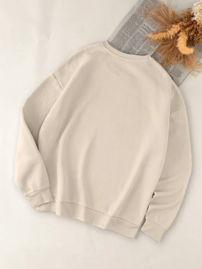 SXV Cross Print Round Neck Long Sleeve Casual Fleece Sweatshirt For Autumn