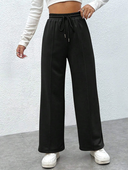 SXV Drawstring Waist Wide Leg Spring Black Sweatpants