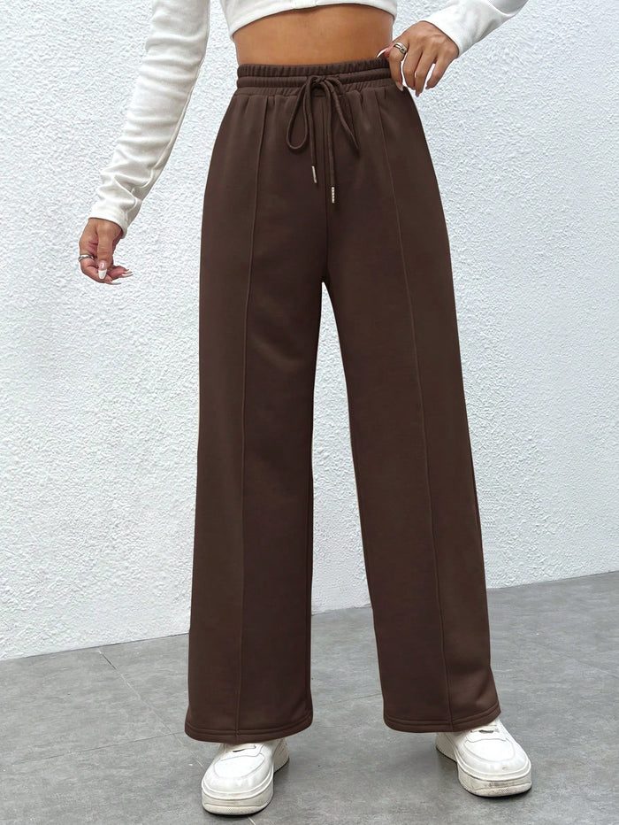 SXV Drawstring Waist Wide Leg Spring Black Sweatpants