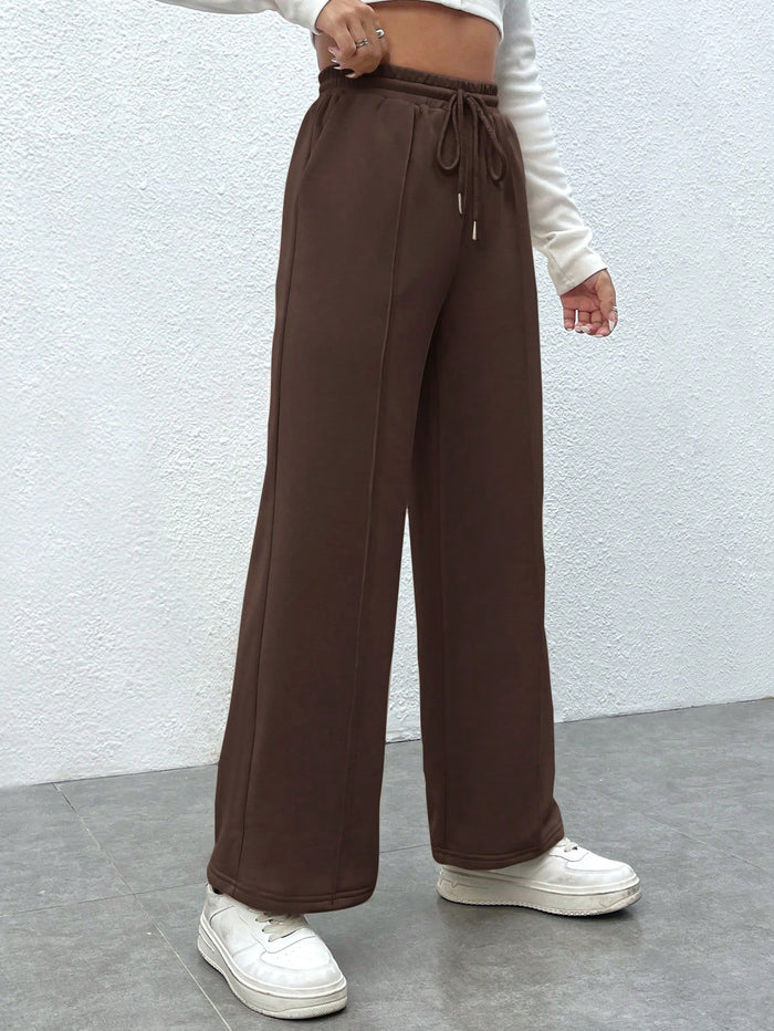 SXV Drawstring Waist Wide Leg Spring Black Sweatpants