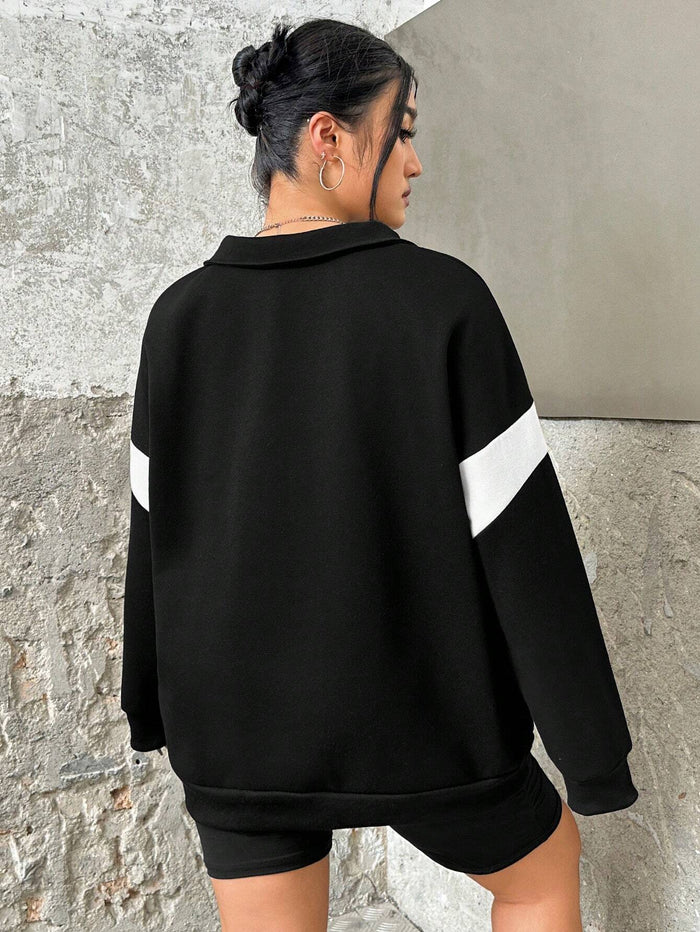 SXV Genius Slogan Graphic Racing Print Zipper Front Sweatshirt