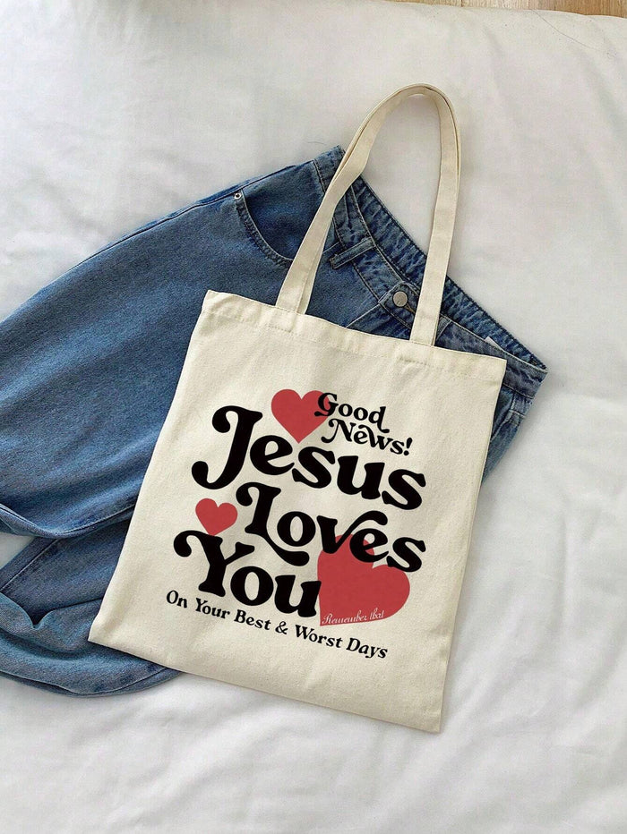 SXV Good News!Jesus Loves YouPrint Tote Bag,Christian Tote Bag, Vintage Bible Verse Printed Tote Bag, Christian Gift