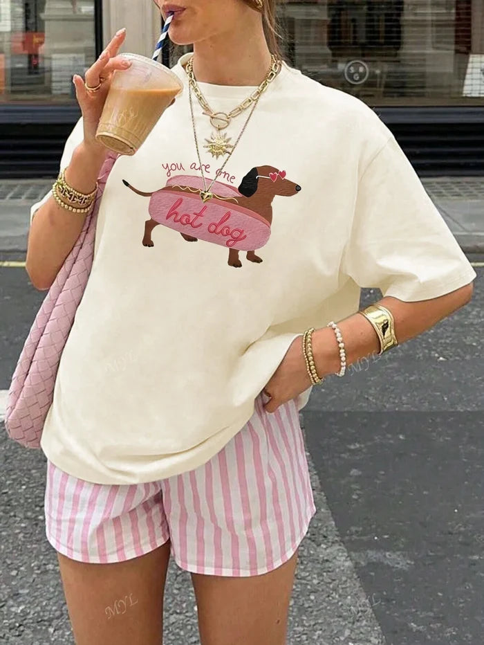 SXV  'hot dog’ Printed Cool Aesthetic Oversized Baggy T-shirt