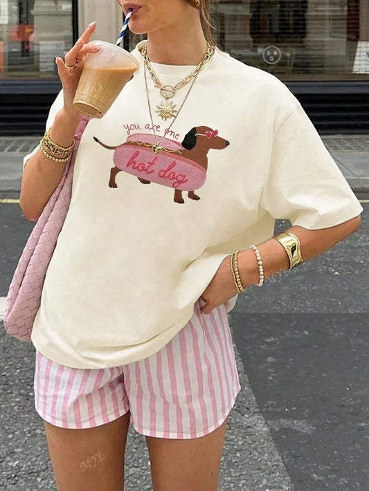 SXV  'hot dog’ Printed Cool Aesthetic Oversized Baggy T-shirt