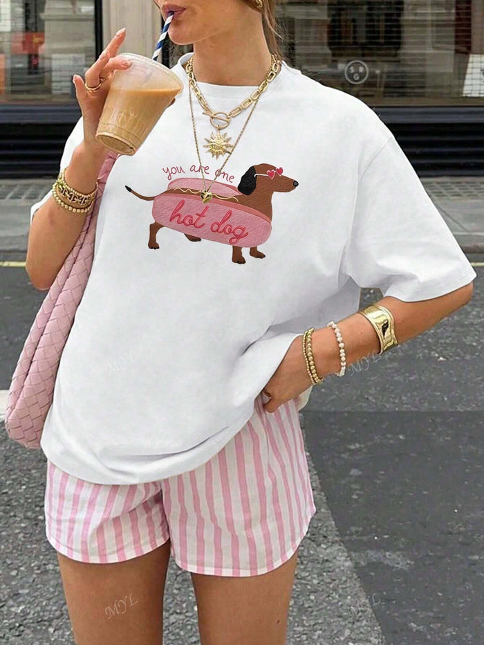 SXV  'hot dog’ Printed Cool Aesthetic Oversized Baggy T-shirt