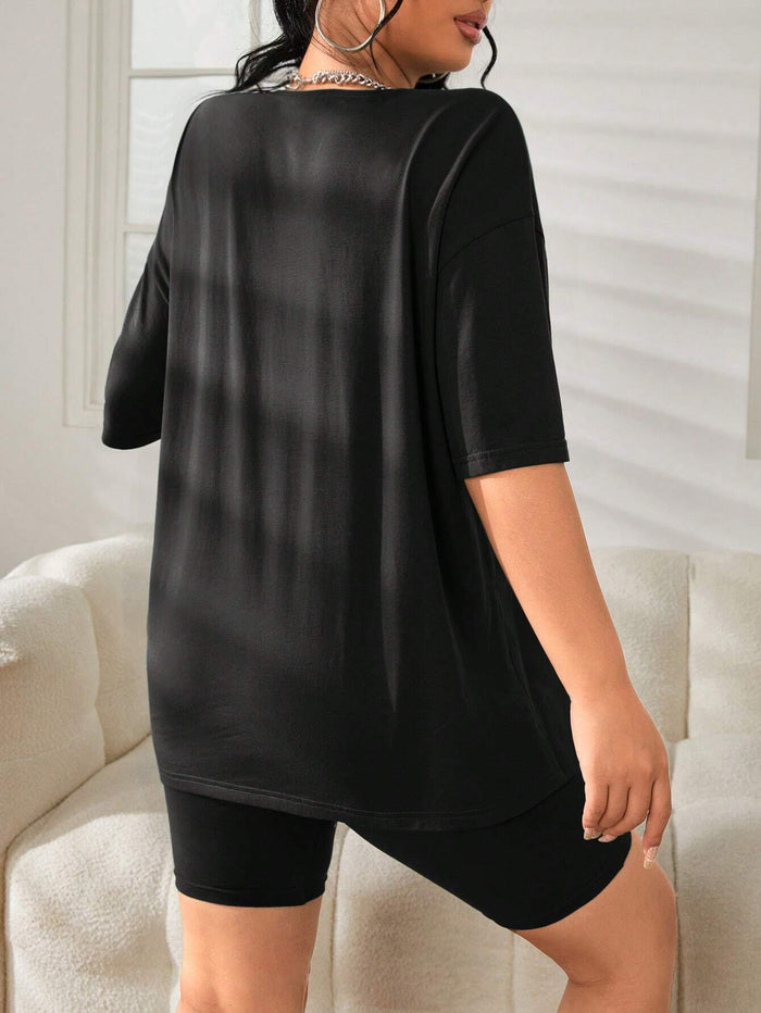 SXV Los Angeles 91 Letter Graphic Drop Shoulder Tee & Biker Shorts