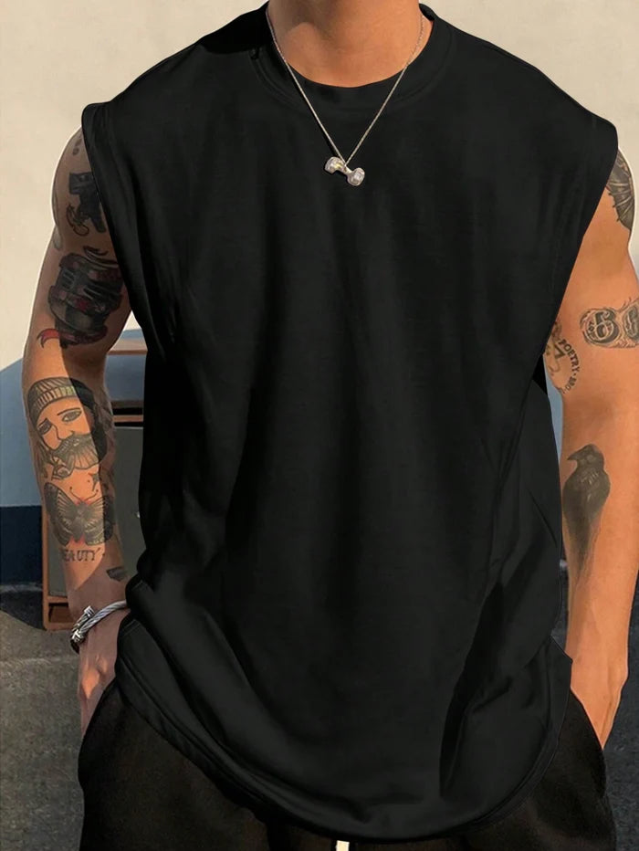 SXV Men's Solid Color Wide Shoulder Tank Top Tee