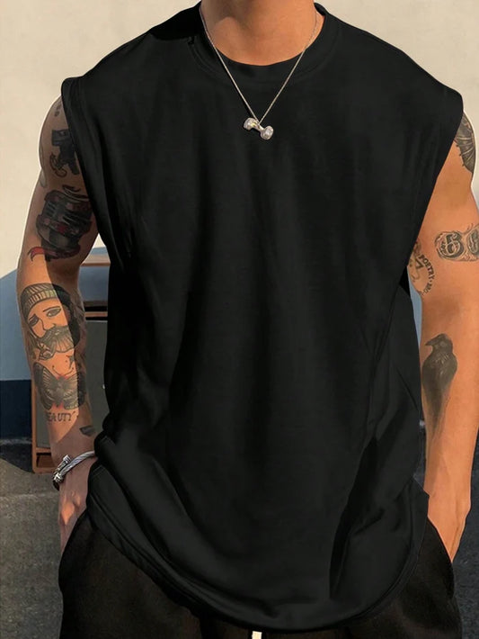 SXV Men's Solid Color Wide Shoulder Tank Top Tee