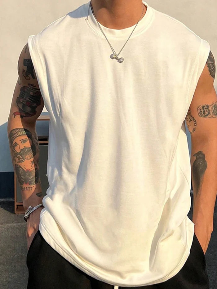 SXV Men's Solid Color Wide Shoulder Tank Top Tee
