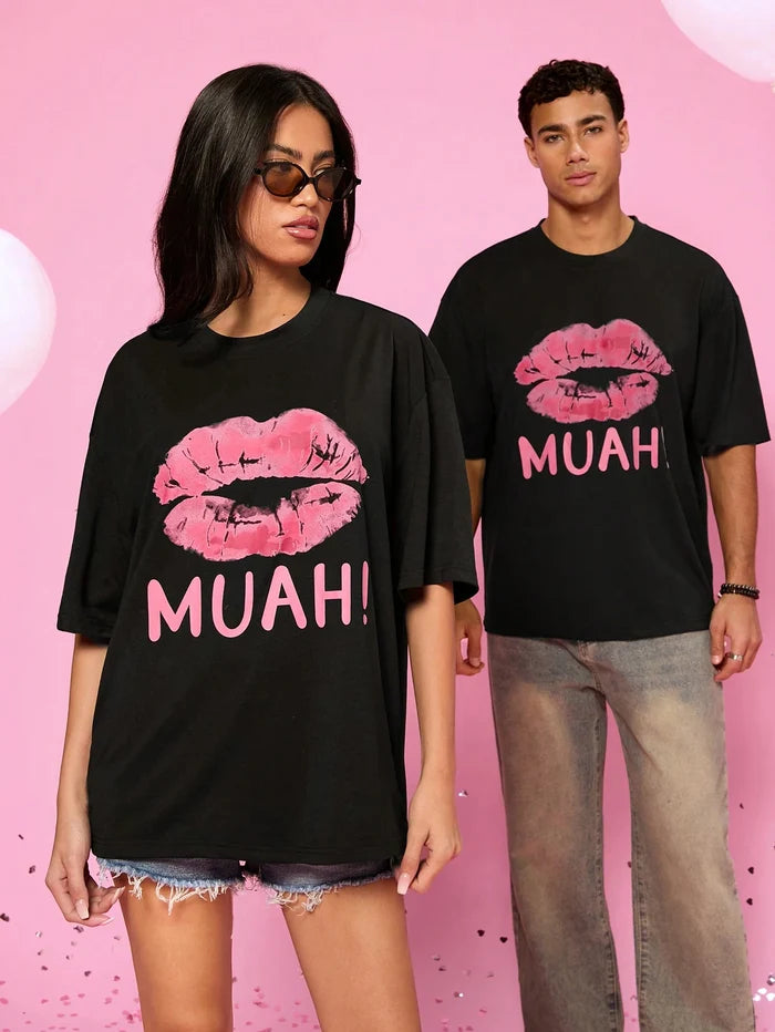 SXV  'MUAH!’ Printed Cool Aesthetic Oversized Baggy T-shirt