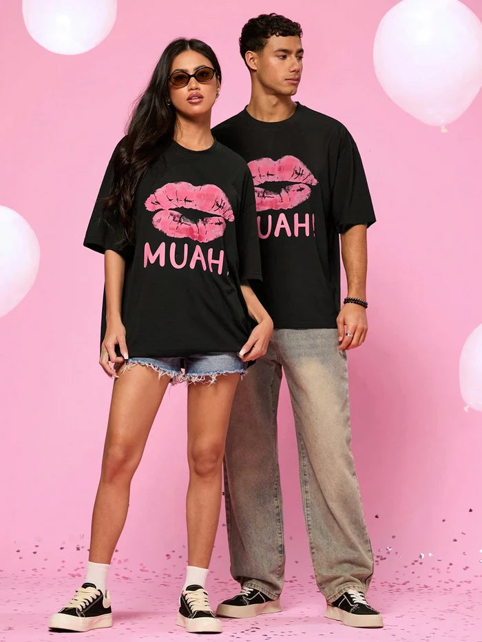 SXV  'MUAH!’ Printed Cool Aesthetic Oversized Baggy T-shirt