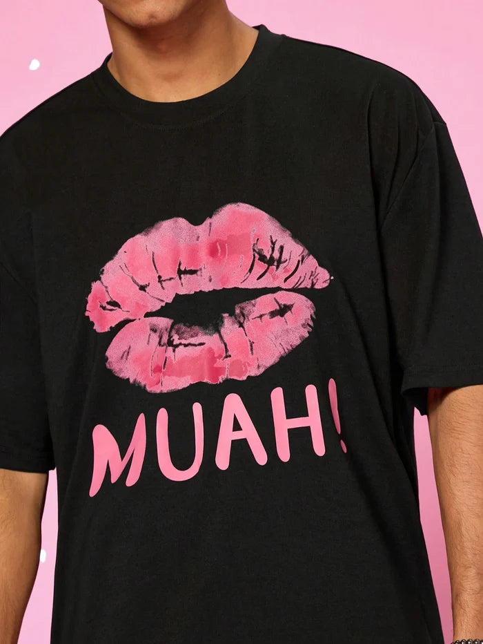 SXV  'MUAH!’ Printed Cool Aesthetic Oversized Baggy T-shirt