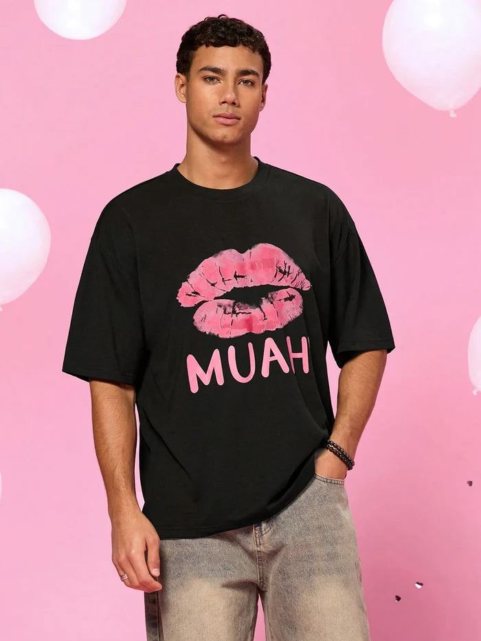 SXV  'MUAH!’ Printed Cool Aesthetic Oversized Baggy T-shirt