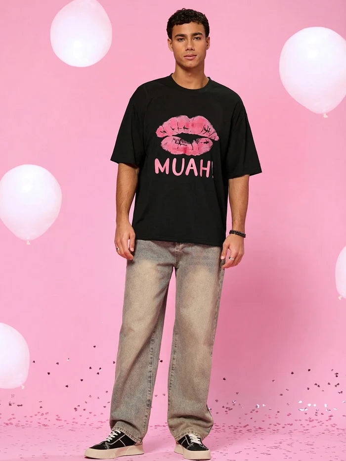 SXV  'MUAH!’ Printed Cool Aesthetic Oversized Baggy T-shirt