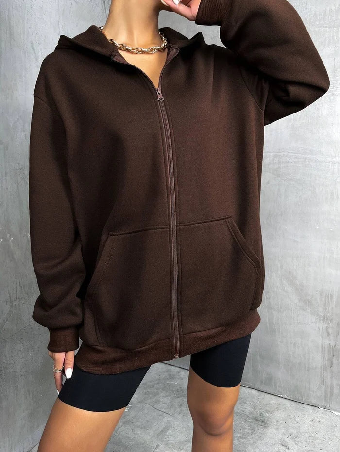 SXV plain solid zipper hoodie for women