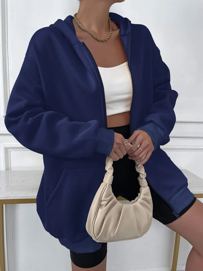 SXV plain solid zipper hoodie for women
