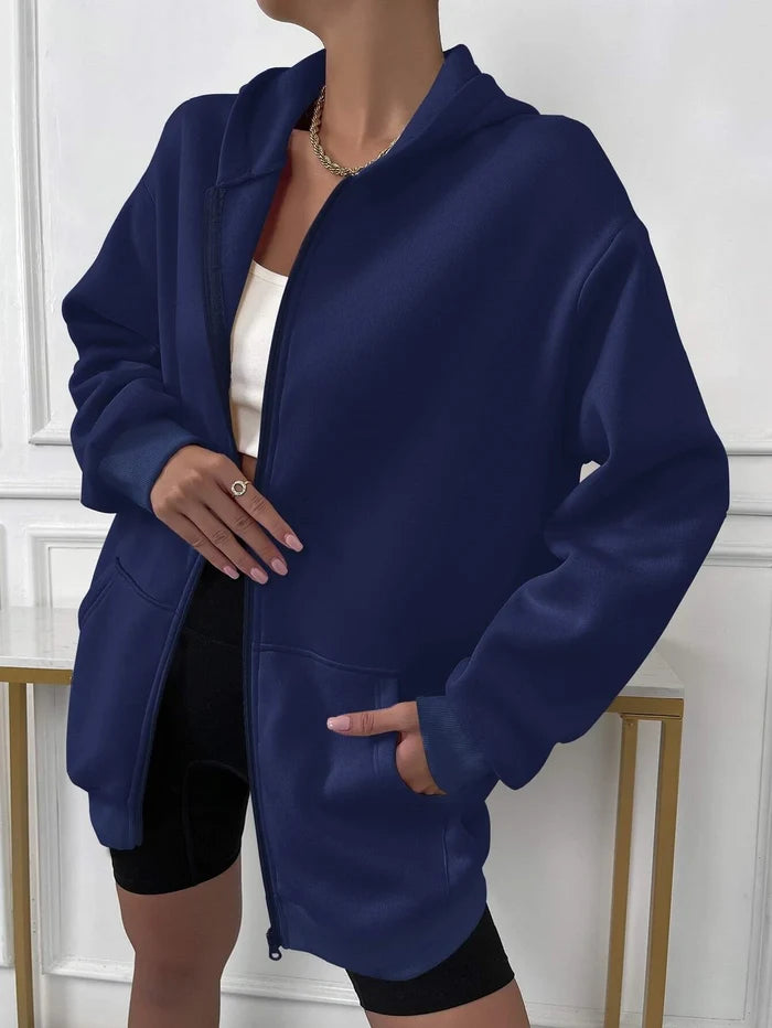 SXV plain solid zipper hoodie for women