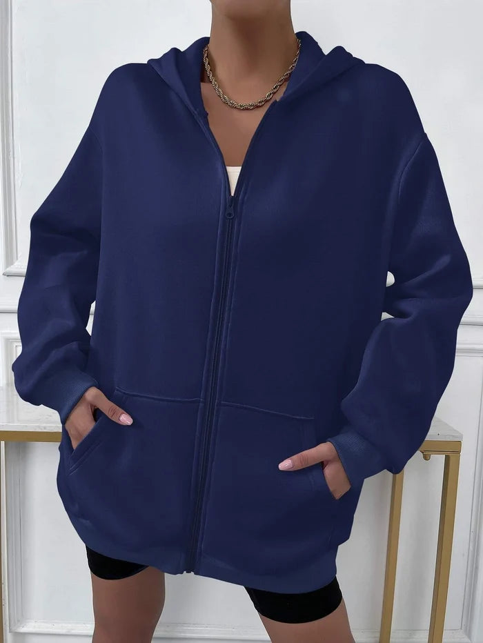 SXV plain solid zipper hoodie for women