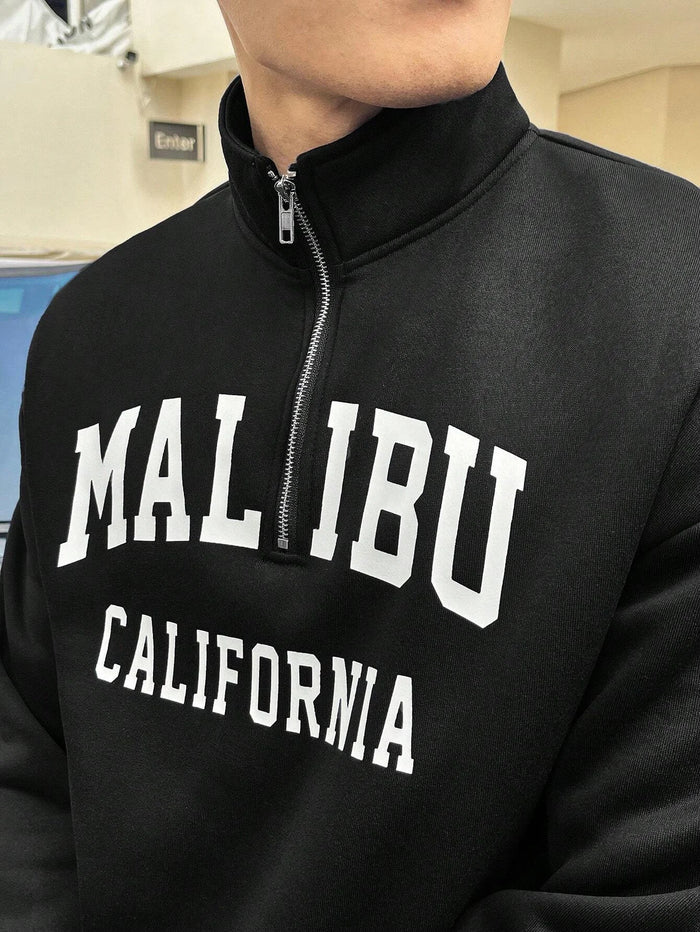 SXV STYLE MALIBU Printed Half Zipper Collared Sweatshirt for Men