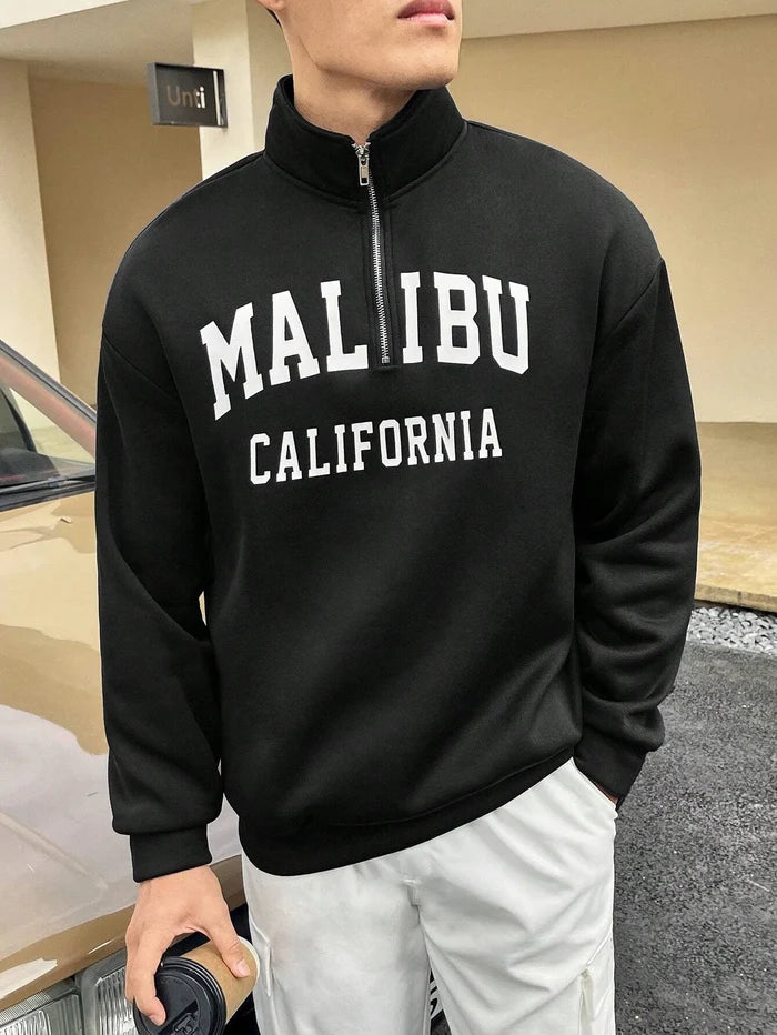 SXV STYLE MALIBU Printed Half Zipper Collared Sweatshirt for Men