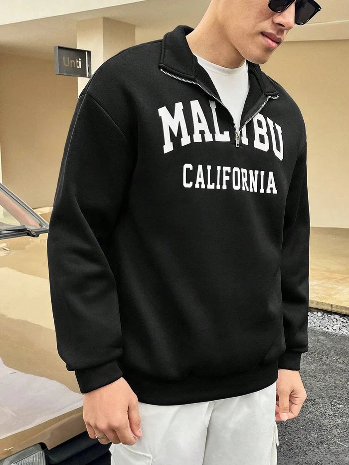 SXV STYLE MALIBU Printed Half Zipper Collared Sweatshirt for Men