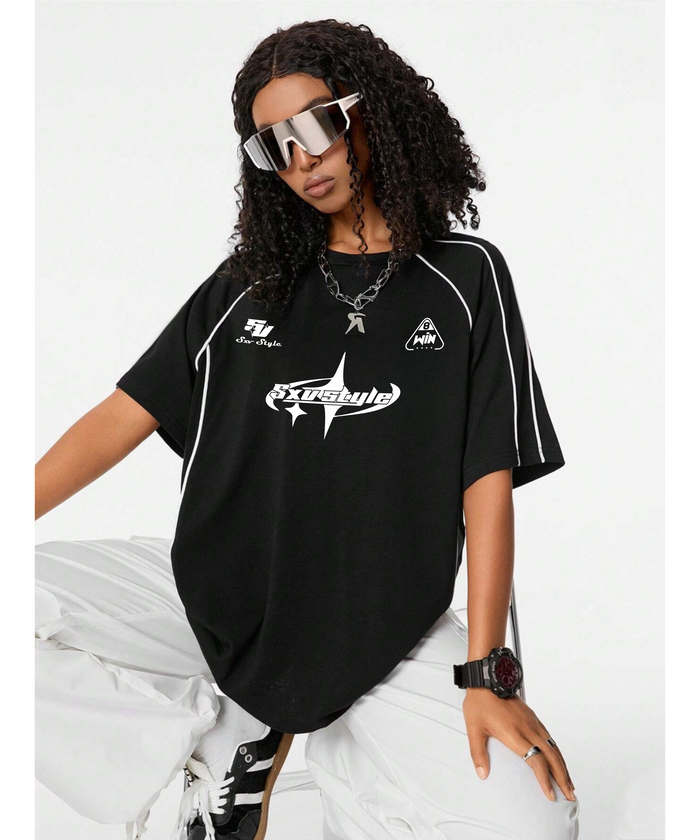 SXV style Printed Cool Aesthetic Oversized Baggy Colorblocked Racing Y2K T-shirt