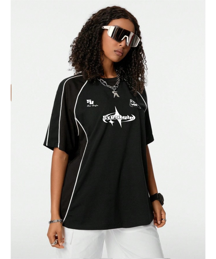 SXV style Printed Cool Aesthetic Oversized Baggy Colorblocked Racing Y2K T-shirt