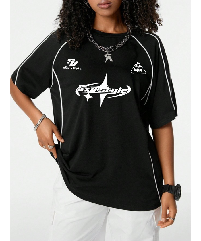SXV style Printed Cool Aesthetic Oversized Baggy Colorblocked Racing Y2K T-shirt