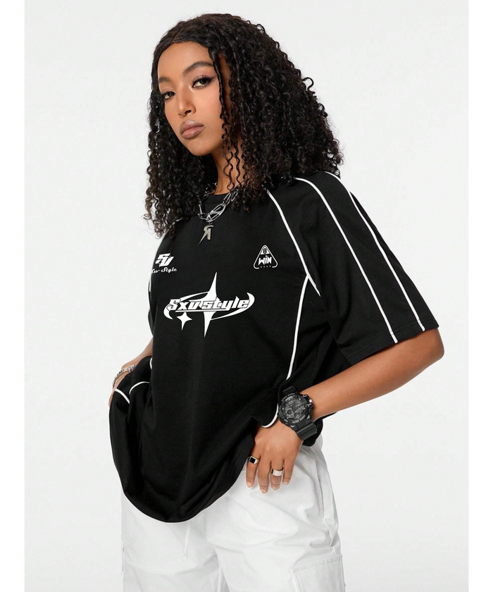 SXV style Printed Cool Aesthetic Oversized Baggy Colorblocked Racing Y2K T-shirt