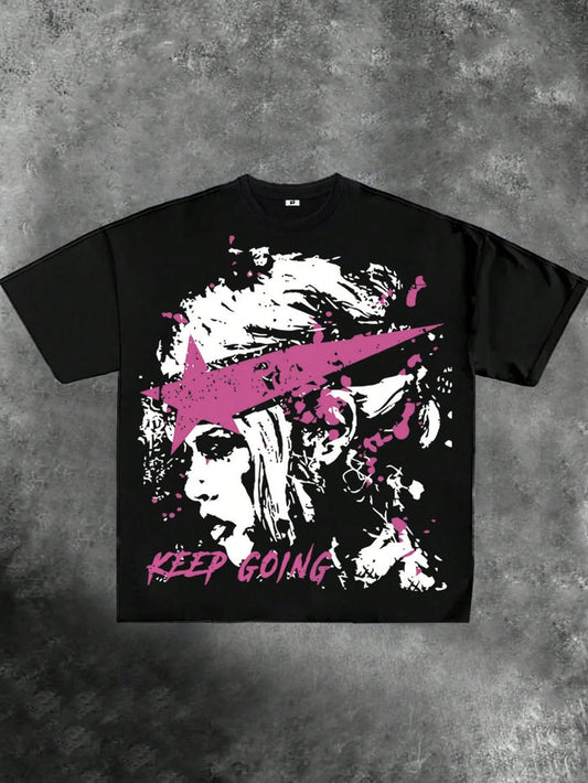 SXV Summer Casual Human Figure & Slogan Print T-Shirt Graphic Tees Women Tops