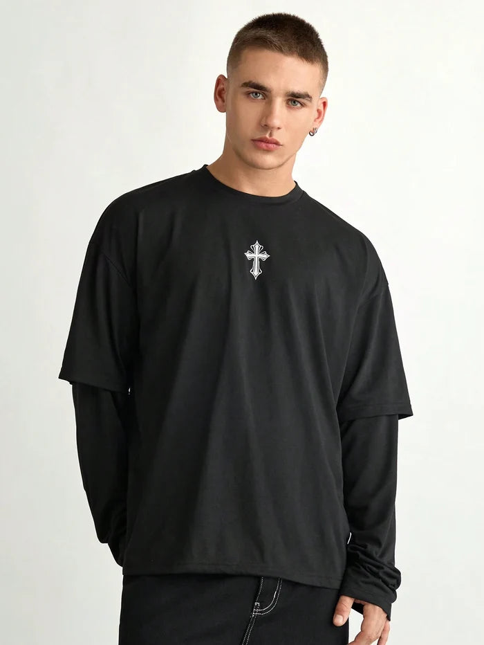 SXV Unisex Loose Fit Drop Shoulder Faux Round Neck Half Sleeves T-Shirt