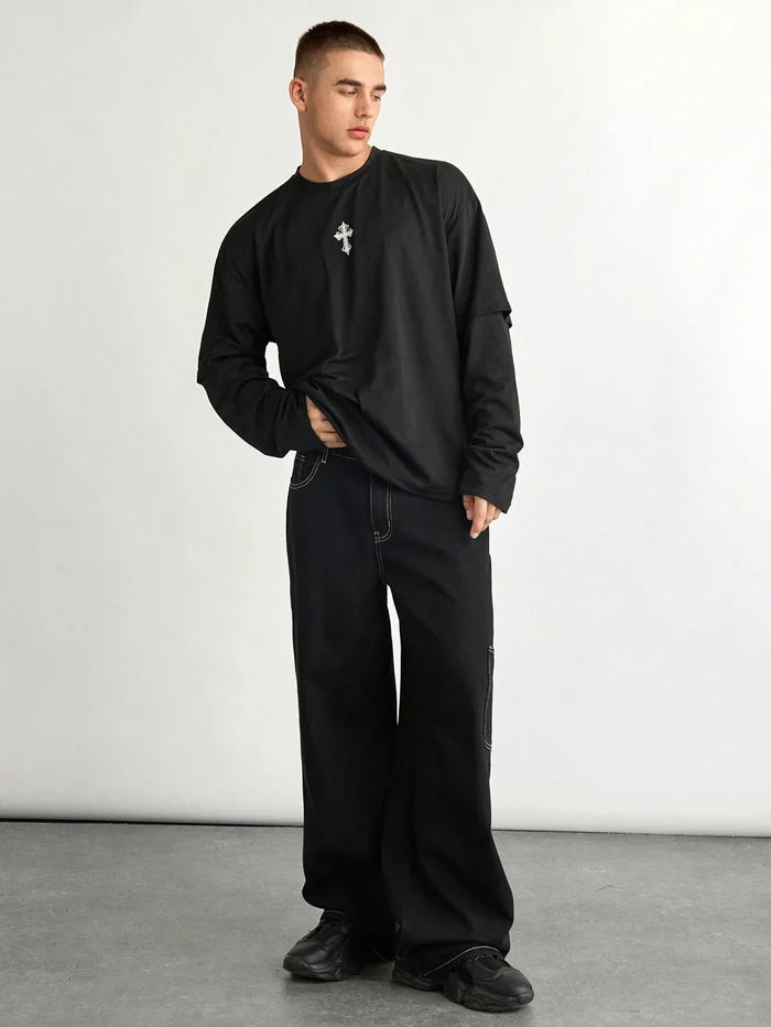 SXV Unisex Loose Fit Drop Shoulder Faux Round Neck Half Sleeves T-Shirt