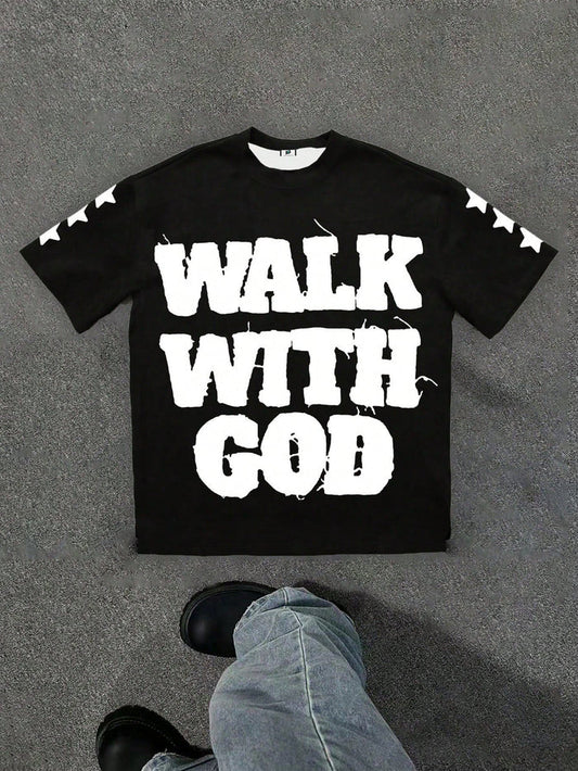 SXV Walk with god Women Casual Loose Fit Crew Neck Short Sleeve T-Shirt