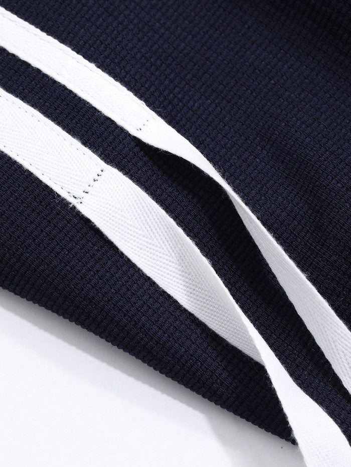 SXV Women Spring And Autumn Striped Cuffs Knotted Open Placket Cropped Top